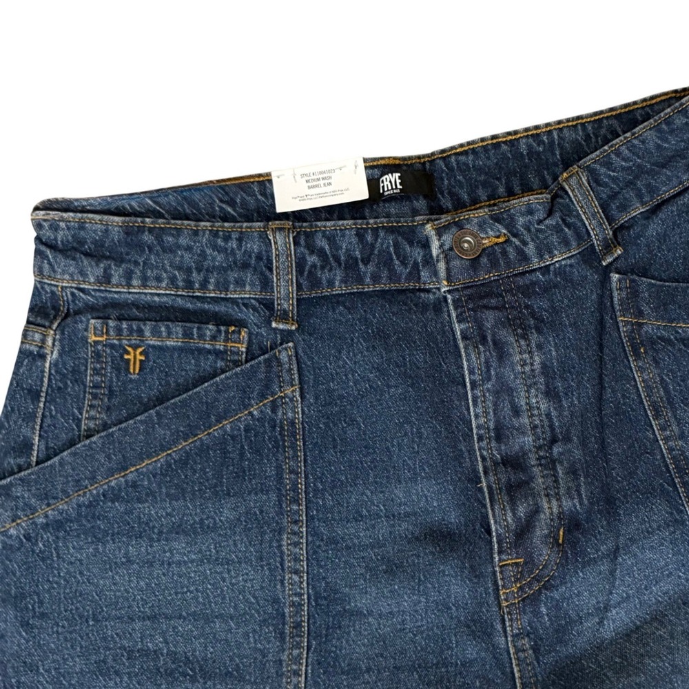 New Frye Barrel Jean Women Size 8 Medium Wash High Rise Curved Wide Leg Denim - Picture 13 of 16